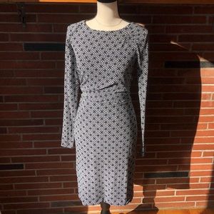 LOFT | Black and White Long Sleeve Classic Side Ruche Dress